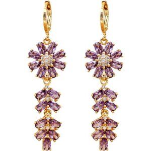 Purple Amethyst Flower Chandelier Earrings – 18K Gold Plated Cubic Zirconia